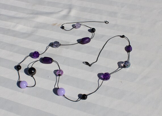 Long Varying Purple Beaded Necklace with Dark Gra… - image 4