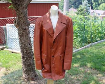 Brown Leather Jacket / Coat by Lakeland - Size 42 - Sienna Brown Leather Blazer / Overcoat