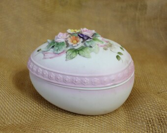 Mann Bone China Easter Egg Covered Dish Vintage Ceramic Rose Covered Egg
