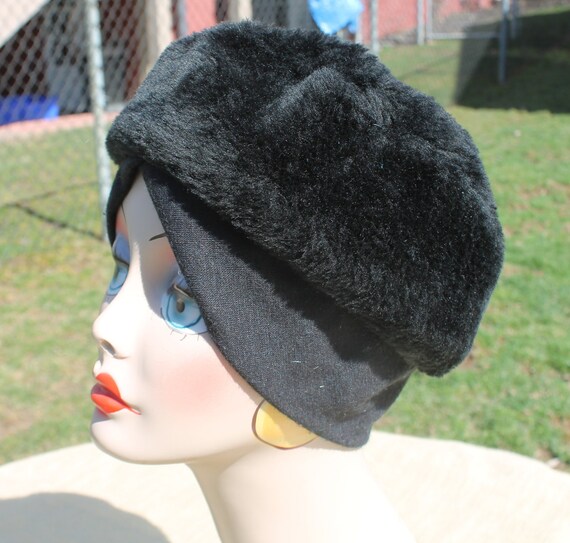 Dark Brown Pill Box Faux Fur Hat - Union Made in … - image 5