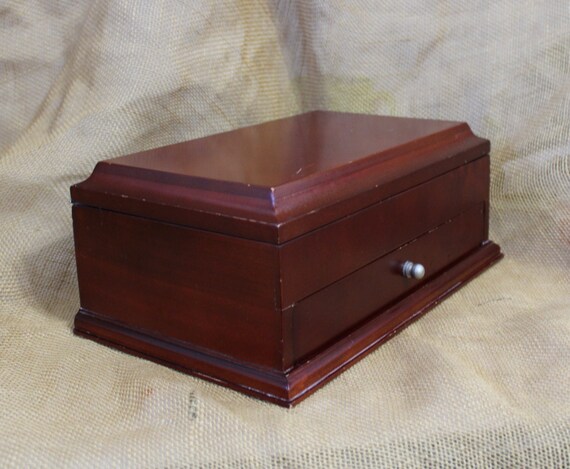 Brown Wooden Jewelry Box with Flip Top and Drawer - image 4