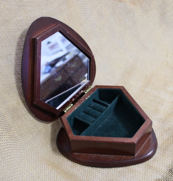 Small Heart Shaped Wooden Jewelry Box with Tapest… - image 6