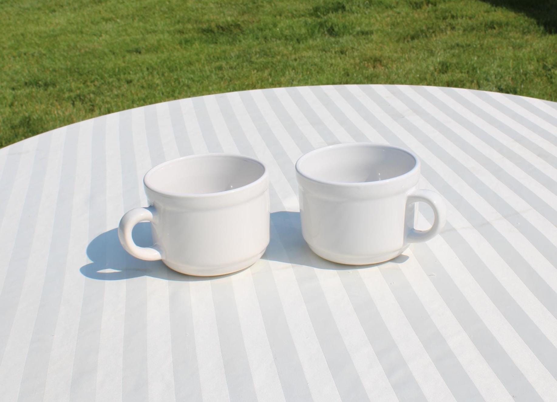 Pair of Mouth White Ceramic Soup Mugs from Royal Norfolk, Greenbrier Intl. Inc - 2 Large Wide Mouth Mugs / Bowls with Handle - 20 Ounces Mug