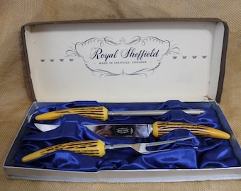 E. Parker & Sons 3709 Royal Sheffield Stainless Steel Carving Set with Faux Antler Handles - Carving Knife, Fork and Sharpener