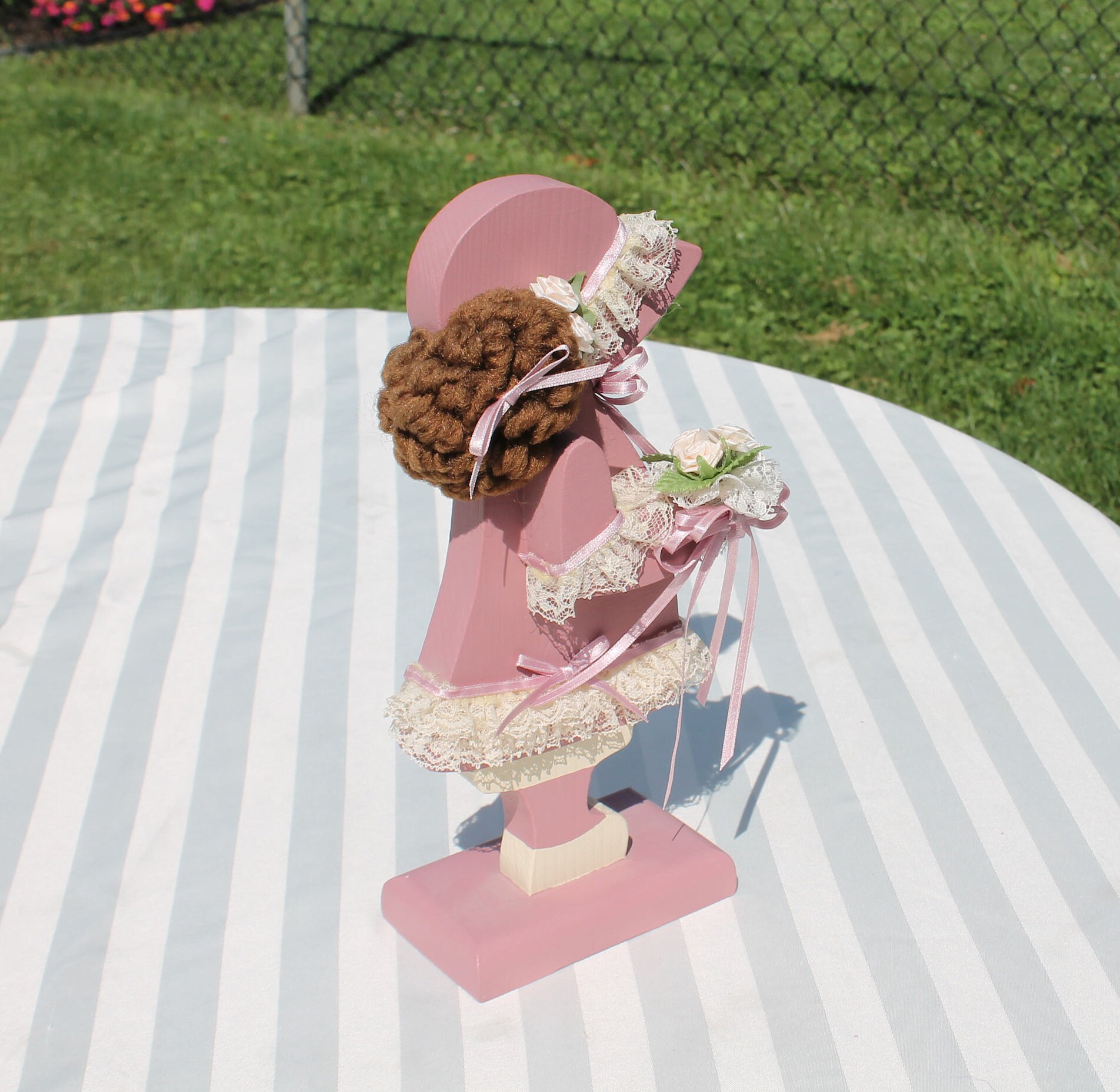 Wooden Girl Shelf Sitter Home Decor in Mauve with Lace and Etsy