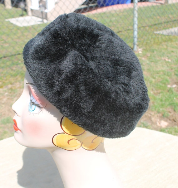 Dark Brown Pill Box Faux Fur Hat - Union Made in … - image 3