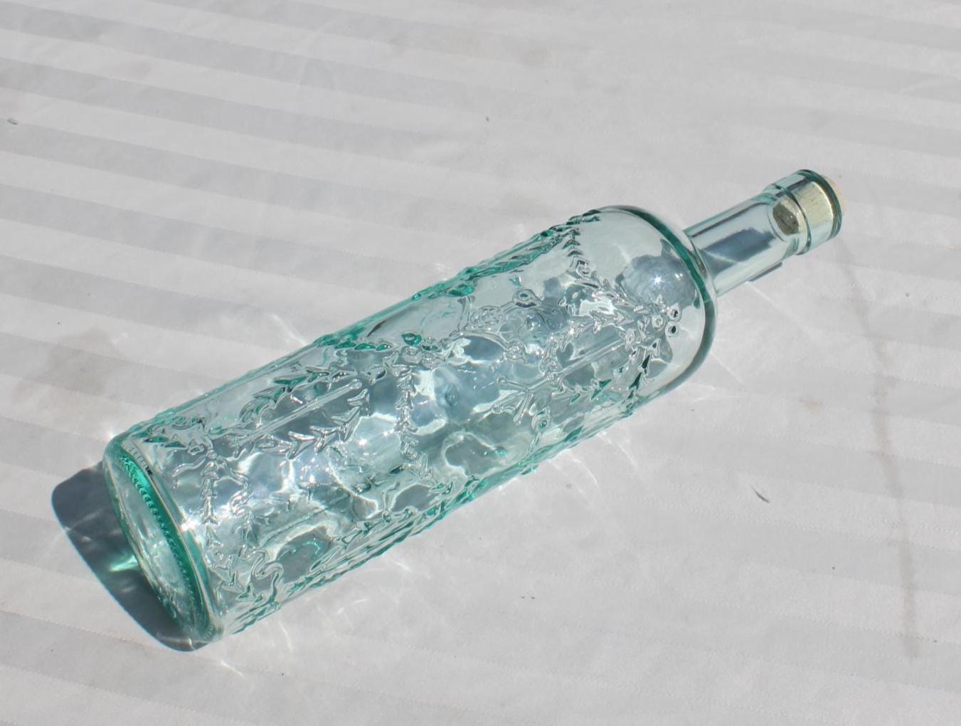 Vetreria Etrusca Bottle - Clear Green Glass Bottle With Embossed