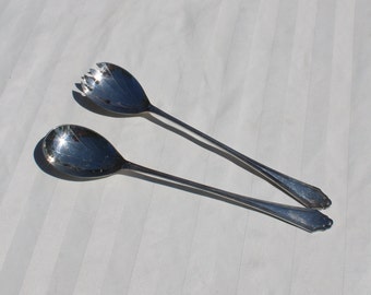 Classic EPNS Serving / Salad Fork and Spoon with Shell or Ribbed Bowls