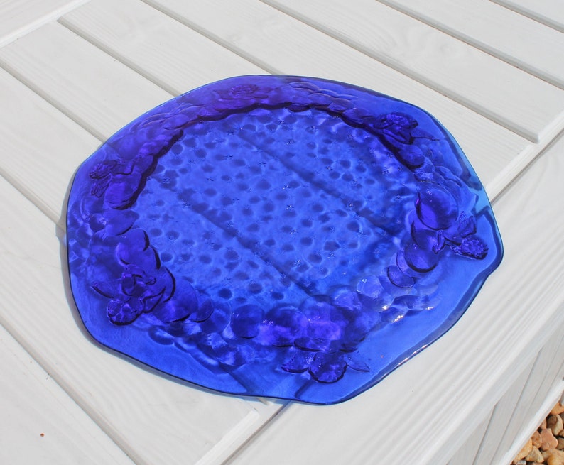 Cobalt Blue Glass Serving Platter / Tray With Embossed Angels Etsy