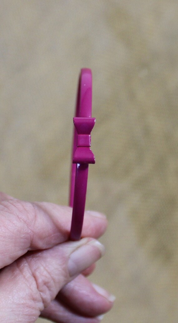 Thin Raspberry Pink Bangle Bracelet with Bow - De… - image 6