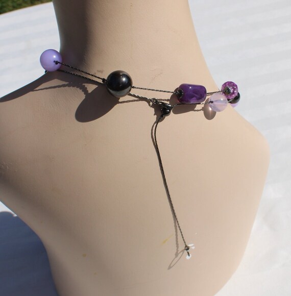 Long Varying Purple Beaded Necklace with Dark Gra… - image 8