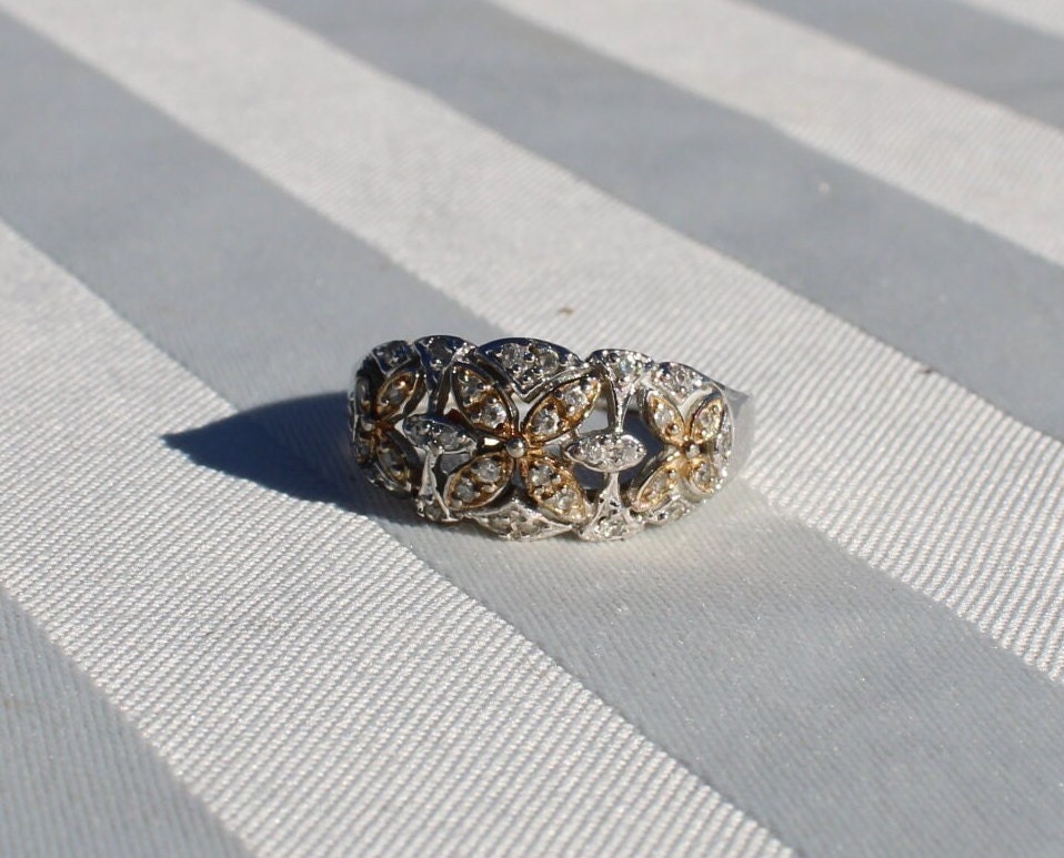 Anillo de diamantes de imitacion para damas 825 Ajuste de plata Anillo de flor CZ Talla 7 Etsy Mexico