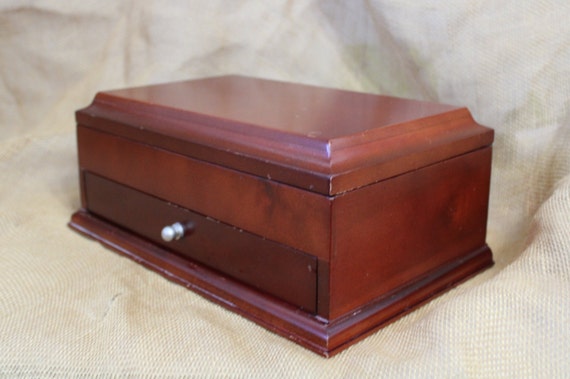 Brown Wooden Jewelry Box with Flip Top and Drawer - image 3