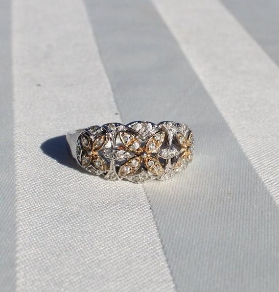Ladies Faux Diamond Ring 825 Silver Setting Flower CZ Ring Size 7 Etsy