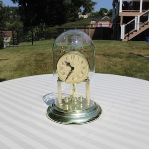 Quartz Anniversary Glass Domed Mantle or Table Clock by Elgin American - Gold Tone Anniversary Clock