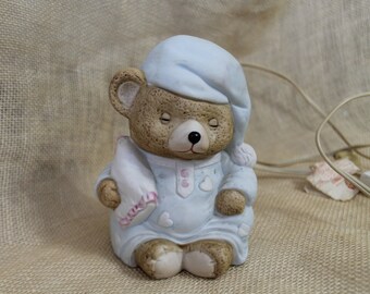 Bear Ready for Bed with Pillow Table Night Light -  Sleeping Bear Baby / Child's Room Night Light - Nursery Lightlight