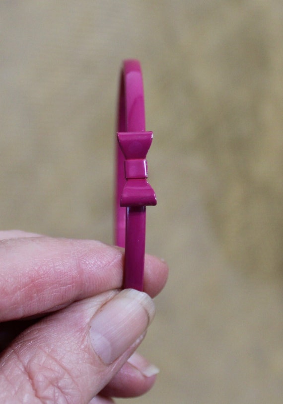 Thin Raspberry Pink Bangle Bracelet with Bow - De… - image 3