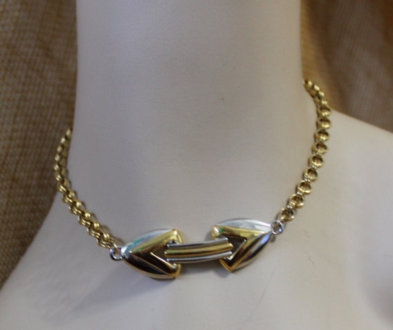 Gold and Silver Tone Metal Choker Necklace by Mon… - image 3