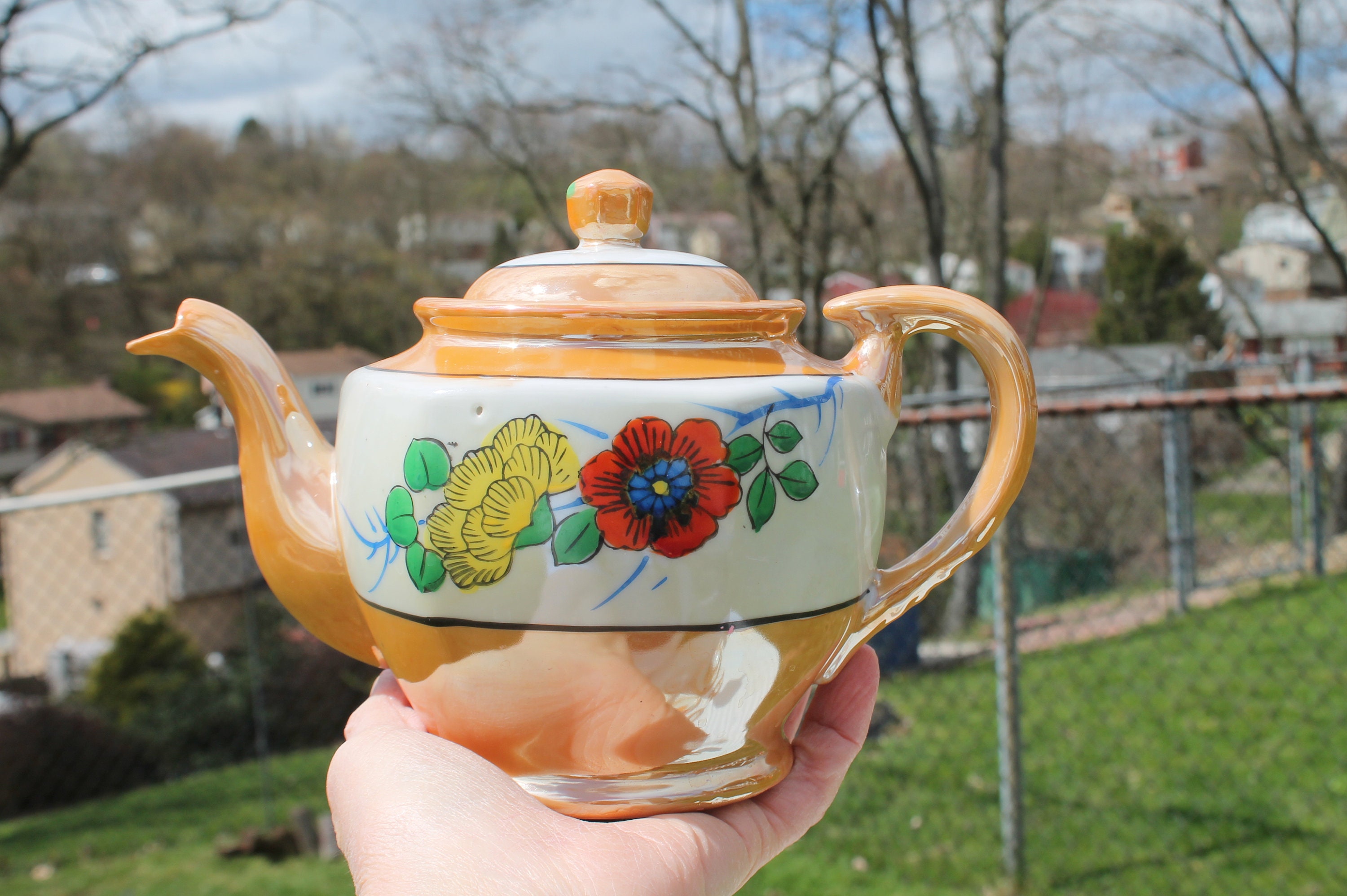 MOON PEACH トータルセット Peach Lusterware Tea / Luncheon Set Made in Japan - Bold Orange