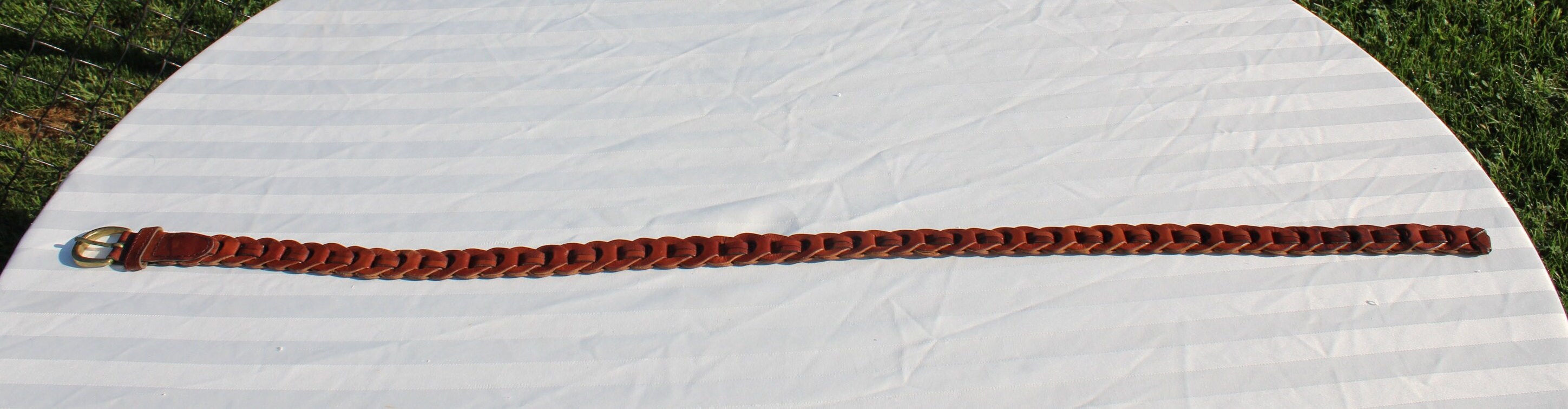Vintage Amiee Lynn Leather Belt‎ M Brown Brass Square Buckle Medallion Country VTG Aimee Lynn Brown Woven Leather Belt With Solid Brass  main image 2