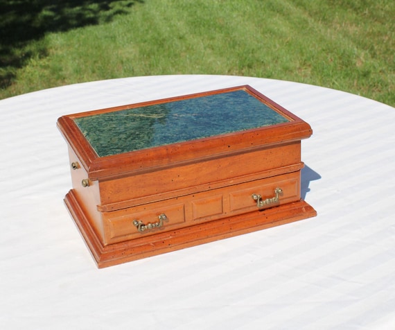 Wooden Jewelry Box with Flip Open Top and a Drawer - Wooden Jewelry box with Ring Holder and Hangers