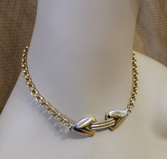 Gold and Silver Tone Metal Choker Necklace by Mon… - image 5