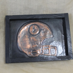 Vintage handmade Steeler's Helmet in Copper and Framed - Rustic