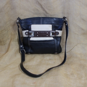 Leather Shoulder Bag / Purse by Tagnanello - Black, Tan and Brown Leather Purse with Shoulder Strap - Tagnanello Handbag