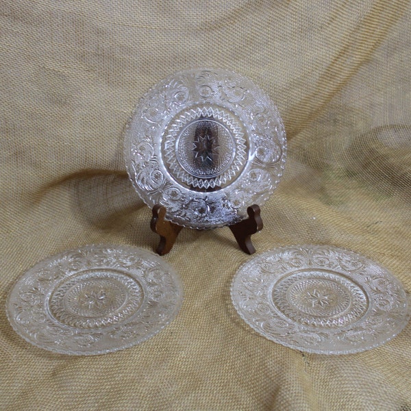 Set of Three Salad / Luncheon / Sandwich / Dessert Plates from Crystal Clear Industries in the Trellis Pattern