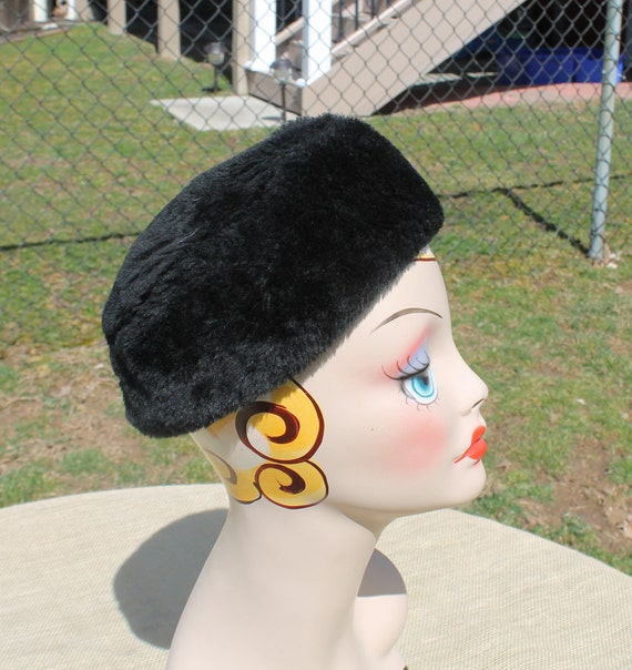 Dark Brown Pill Box Faux Fur Hat - Union Made in … - image 2