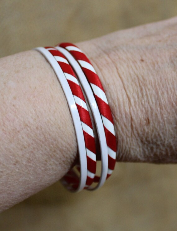 Bangle Bracelets - Multiple Red and White Bangle … - image 4