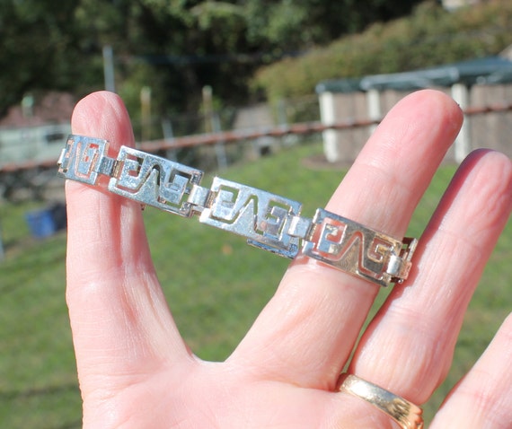Silver Geometric Pattern Bracelet Geometric Silver Bracelet in Sterling Silver | T.Skies – T  main image 4