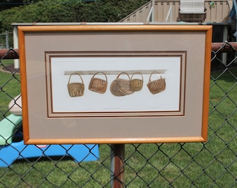 Martha Hinson Limited Edition  Lithograph Title "Baskets, Baskets" - Double Matted and Oak Framed Print -  Row of Baskets  Wall Decor / Art