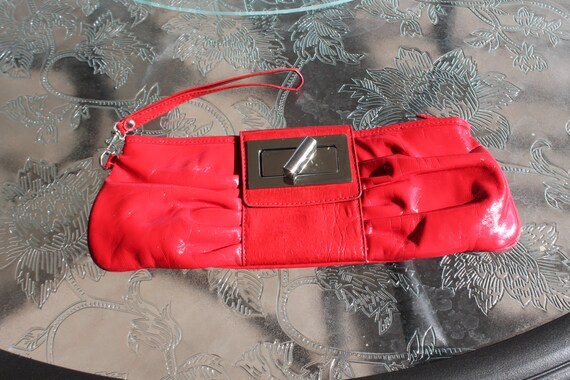 Red Shiny Faux Leather Wristlet / Clutch Purse / … - image 1