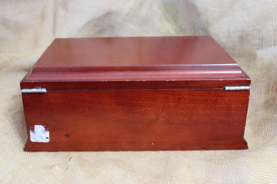 Brown Wooden Jewelry Box with Flip Top and Drawer - image 8