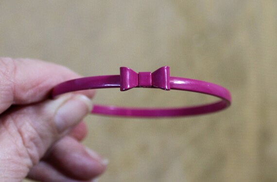 Thin Raspberry Pink Bangle Bracelet with Bow - De… - image 5