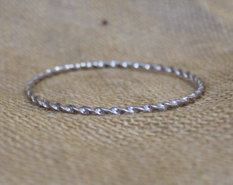 Thin Silver Tone Twisted Metal Bangle Bracelet