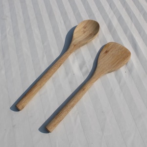 Vintage Wooden Utensils - Heavy Wooden Spoon and Spatula - Thick Handled Natural Wood Spoon and Spatula