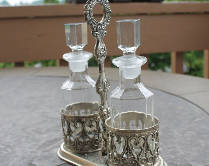Glass Cruets in an Ornate Silver Holder Etsy
