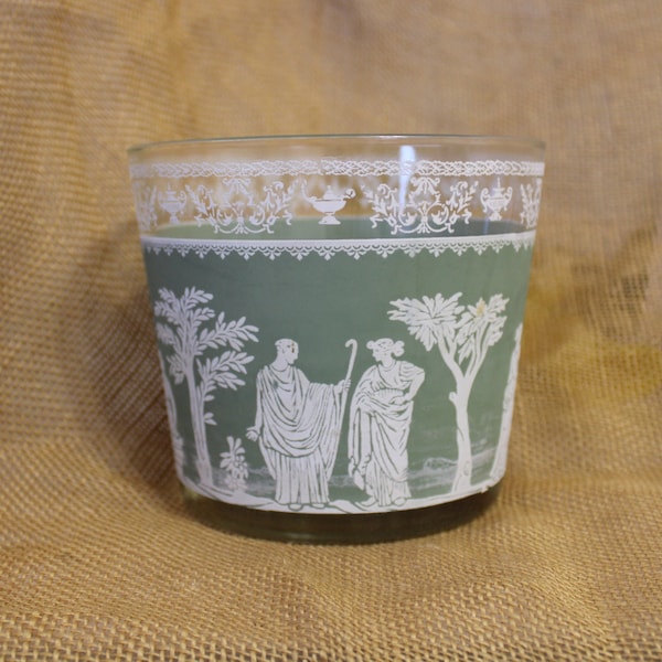 Hellenic Green Ice Bucket by Jeannette Glass - Small Glass Ice Bucket with Greek Motifs