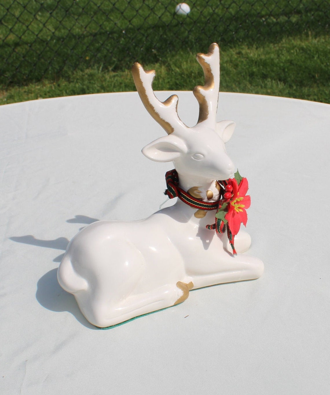 White Ceramic Christmas Holiday Reindeer Figurine from World Etsy