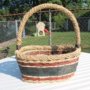 Red, White and Blue Wicker Basket with Handle - Market / Shopping Basket - Mail Basket - Trinket Basket - Storage Basket image 1