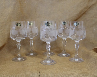 Set of Six 24% Lead Crystal  Stemmed Wine Glasses  from Kristal Jajecar, Yugoslavia