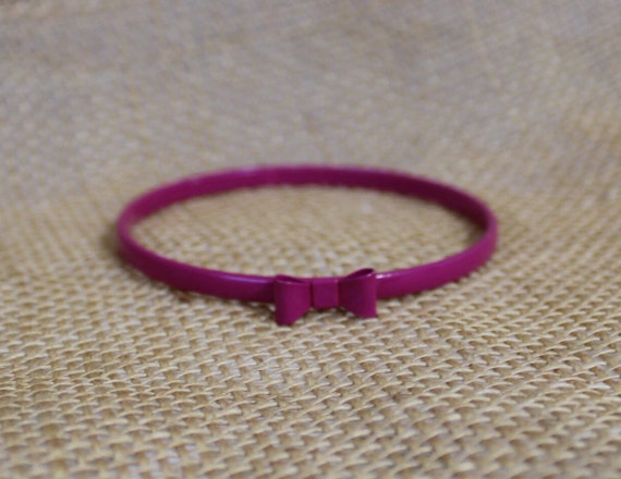 Thin Raspberry Pink Bangle Bracelet with Bow - De… - image 1