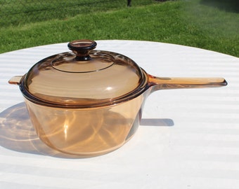 Visions 2.5 Liter / 2 1/2 Quart Saucepan / Pot with Pyrex Glass Lid in Amberina Color - Amber Vision Ware Pot by Corning