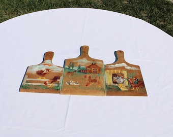 Trio of Hand Painted Wooden Farmhouse Decor Cutting Boards