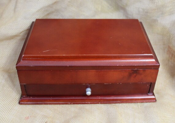 Brown Wooden Jewelry Box with Flip Top and Drawer - image 2
