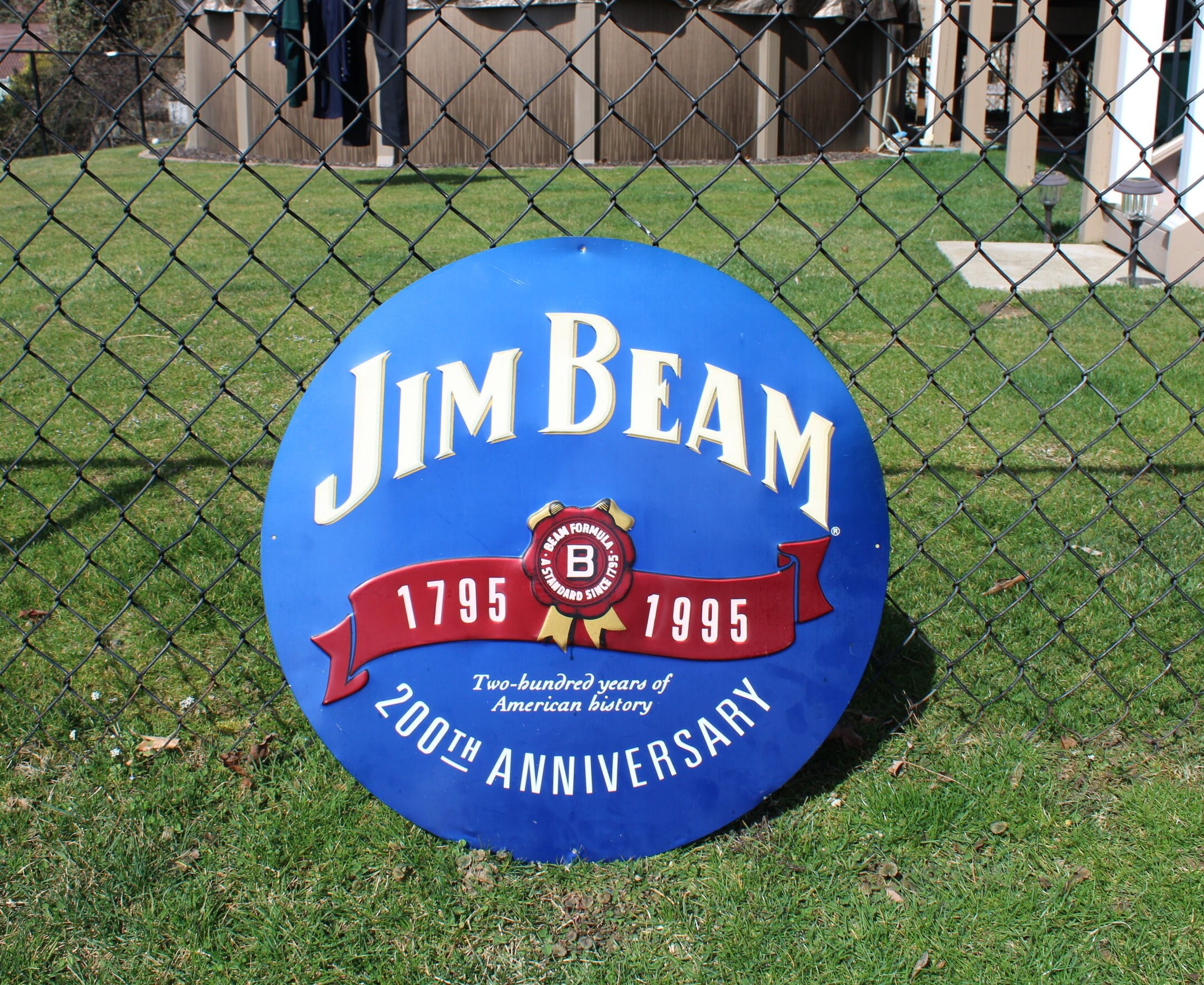 Jim Beam 200th Anniversary Sign - Rare Round Blue Metal Jim Beam 