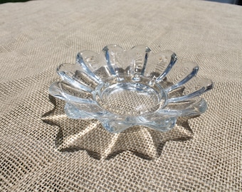 Round Clear Glass Votive or Pillar Candleholder with Petals - Flower Petal Shaped Candleholder - Made in USA