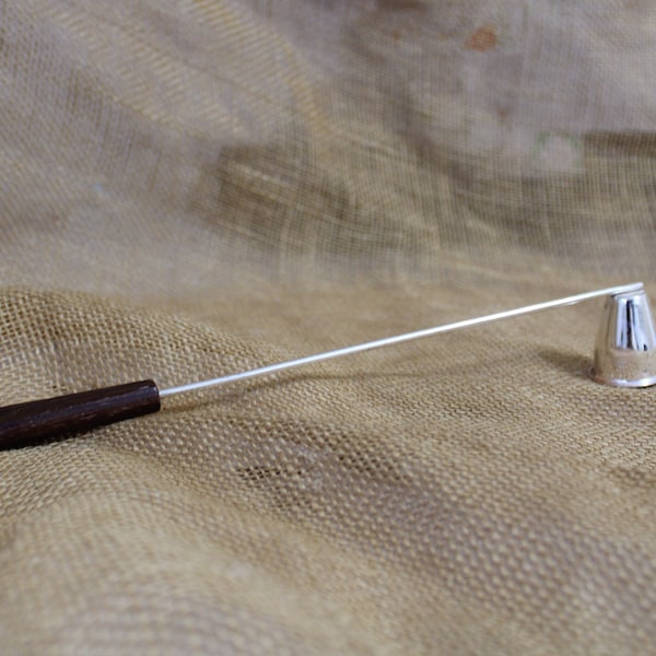 Mid Century Silver and Wood Candle Snuffer